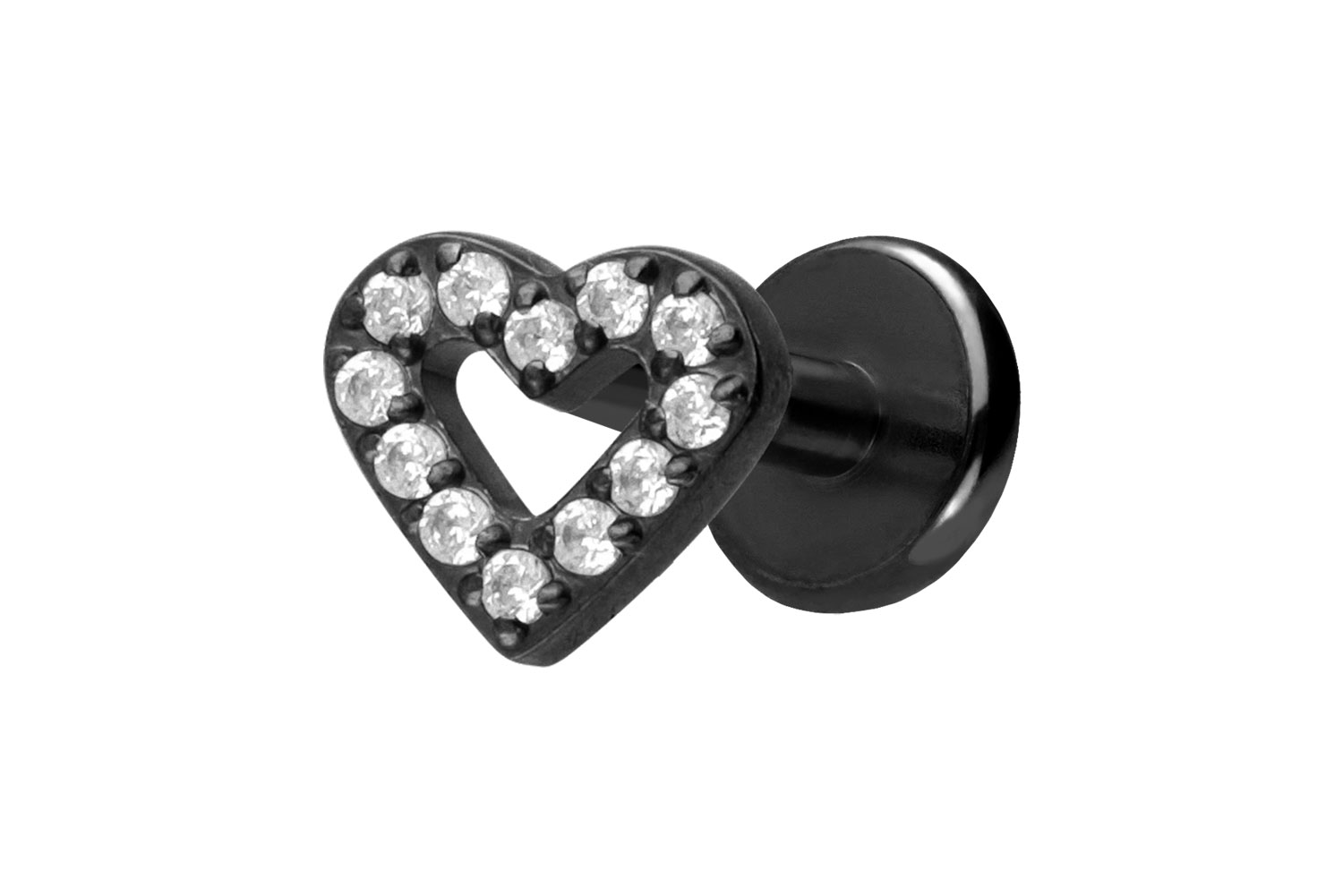 Titan Labret Piercing mit Push Fit KRISTALLHERZ